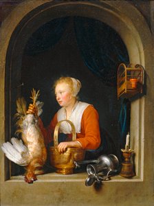 Woman Hanging a Rooster in Her Window, also called The Dutch Housewife