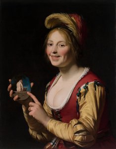 Smiling Girl, a Courtesan, Holding an Obscene Image