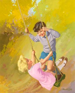 Boy and girl on a swing by Gerritt Vandersyde