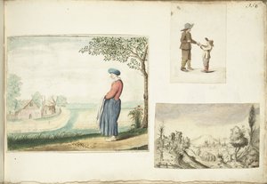 Peasant Woman, Boys with Apples, and a Hilly Landscape