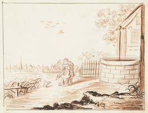 Gentleman and Lady Greeting Each Other in Front of a Country House