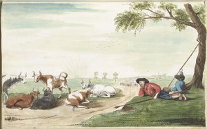 Two Cowherds at Sunrise or Sunset by Gesina ter Borch