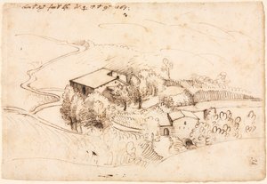 Farm with Trees in a Hilly Landscape by Gherardo Cibo