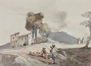Shepherds with Vesuvius in the Distance (with additions by a Borbone pupil) by Giacinto Gigante