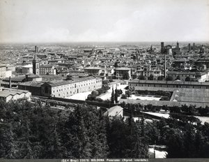 Panoramic view of Bologna with factories and a square