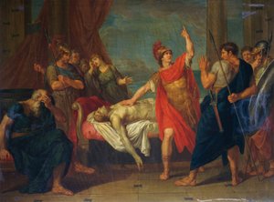 Achilles swearing oath on Patroclus