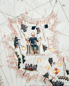 Representation of the King of Spain and the coasts of Europe and North Africa (portulan)