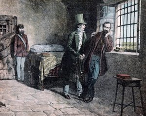 The Italian Patriot Giuseppe Mazzini Imprisoned in Savona in 1830 Meets His Father (Engraving by Giacomo Mantegazza)