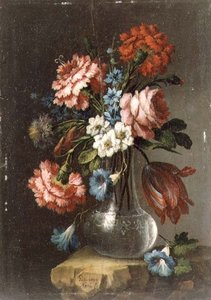 Roses, Tulips, Convolvuli and Other Flowers in a Glass Vase by Giacomo Nani