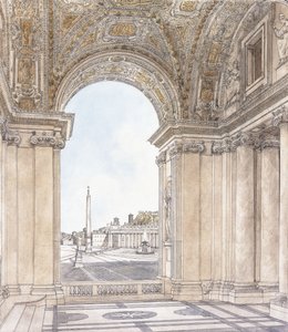 A View of the Piazza San Pietro, Rome looking south from the Portico of the Basilica, before 1779
