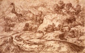 Mountainous Landscape with a Reclining Female Figure by Gian Battista (attr. to) Angolo del Moro