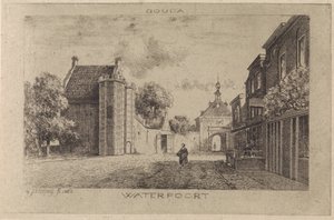 View of the Water Gate in Gouda by Gijsbertus Johannes Verspuy