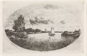 River View with a Sailing Ship