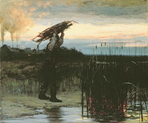 Man Carrying Sticks at Dusk by Gilbert Gaul