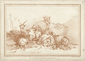 Lying Sheep and Goat by Gilles Demarteau