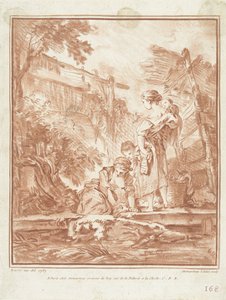 Washerwomen with Children by a Stream