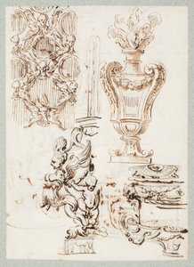 A Pierced Screen, Urn, a Fountain and Two Basins