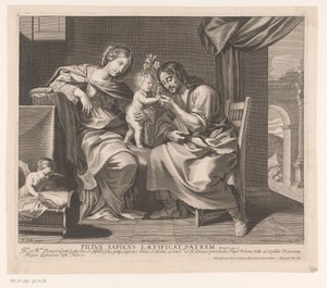 Holy Family and Angel Making a Cradle by Gilles Rousselet