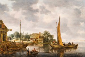 A River Landscape with a Ferryboat
