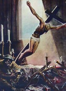 Anti American WWII Poster - Black American Pillaging Church - Poster by Gino Boccasile - Italian Propaganda Anti USA 1943 by Gino Boccasile