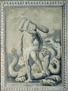 Hercules cuts off the seven heads of the Hydra