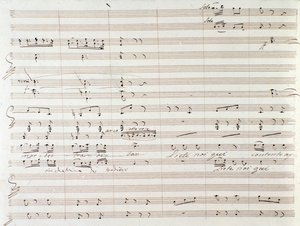 Page of musical score of Le Comte Ory with handwritten corrections by Gioacchino Rossini by Gioachino Rossini