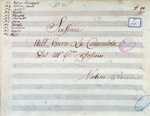 Title page of musical score of violin for symphony in Cinderella, or Goodness Triumphant by Gioacchino Rossini by Gioachino Rossini