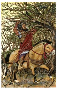 A representation of Absalom, the son of David, in the forest of Ephraim, his hair is taken in the branches of an oak. by Giorgio Albertini