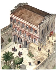 Byzantine art: reconstruction of the palace of Constantine Porphyrogenitus in 13th century Constantinople.