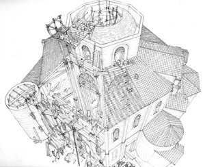Byzantine Art: Construction Site of the Basilica of St. Vital in Ravenna. Illustration by Giorgio Albertini
