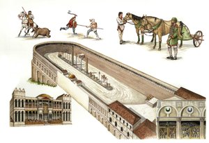 Byzantium: reconstruction of the Constantinople racecourse, an arena for chariot racing, built by Constantine I in the 4th century. Current Istanbul, Turkey.