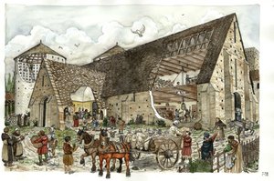 Delivery of Foodstuffs in the Barn of a French Abbey in the 14th Century by Giorgio Albertini