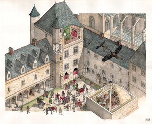 Middle Ages: Aerial View of the Palais des Dukes de Burgundy in Dijon in the 15th Century by Giorgio Albertini