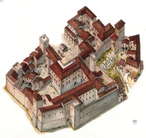 Middle Ages: Aerial View of the Fortified Quarter of Montegiordano in Rome, 13th Century, Italy by Giorgio Albertini