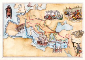 Middle Ages: Map of Europe and the Middle East Showing Crusade Routes by Giorgio Albertini