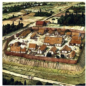 Middle Ages: Reconstruction of a Motte (Illustration) by Giorgio Albertini