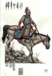 Middle Ages: soldier of the Hungarian heavy cavalry. 9th century by Giorgio Albertini