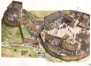 Middle Ages: Village Built on the Edge of a River, 11th Century by Giorgio Albertini