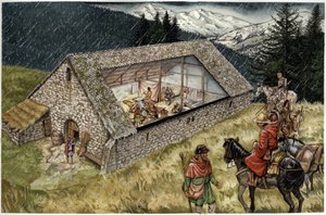 Reconstruction of a Hospital (Hospice or Refuge) for Pilgrims in Moncenisio in the Alps, Italy by Giorgio Albertini