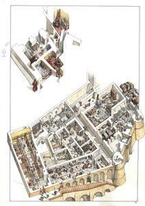 Reconstruction with a view to cutting the underground areas where the service floor is located in the ducal palace of the city of Urbino in Italy. It was built by Duke Federico da Montefeltro. by Giorgio Albertini