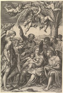 Rest on the Flight into Egypt, the Holy Family under a Palm Tree Surrounded by Angels