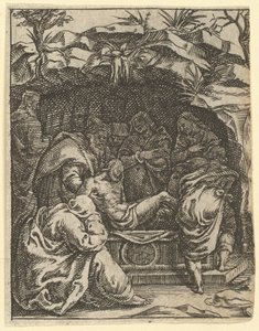 The Virgin of Sorrows: The Entombment, one of nine surrounding compartments by Giorgio Ghisi
