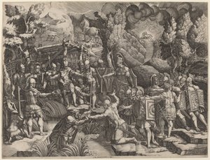 Sinon Deceiving the Trojans by Giorgio Ghisi after Giovanni Battista Scultori