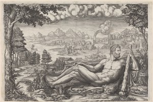 Hercules Resting from His Labors by Giorgio Ghisi after Giulio Romano