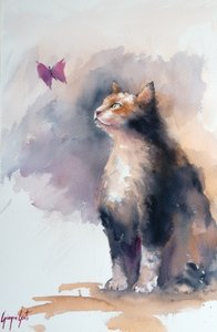 Curious Cat And Butterfly by Giorgio Gosti
