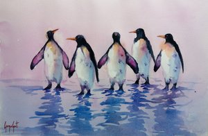 Five Walking Penguins by Giorgio Gosti