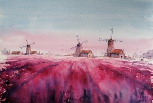 Lavender Windmill Landscape by Giorgio Gosti