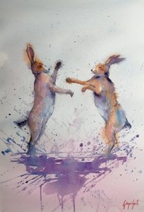 Playful Hares Boxing