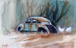 Rustic Car and Chickens by Giorgio Gosti