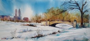 Snowy City Park Bridge by Giorgio Gosti